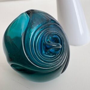 Vtg Murano Hand Blown Ring Chunky Teal green Blue Color size 5.5-6